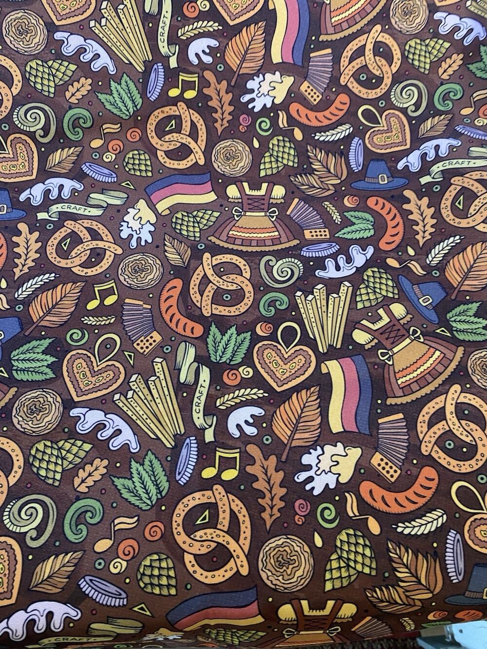 Ambesonne German Theme Oktoberfest Fabric Pretzels Bratwurst 60"w x 1 yard